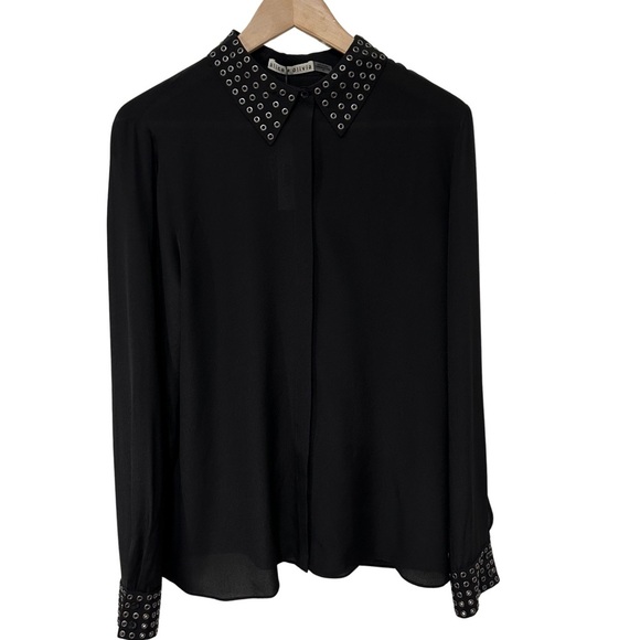 Alice + Olivia Willa Oversized Button Down Top SZ Large Black Grommet Detail NWT - Picture 1 of 10